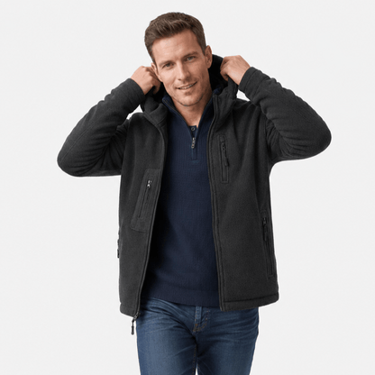 Men's heavyweight hooded polar fleece jacket - black