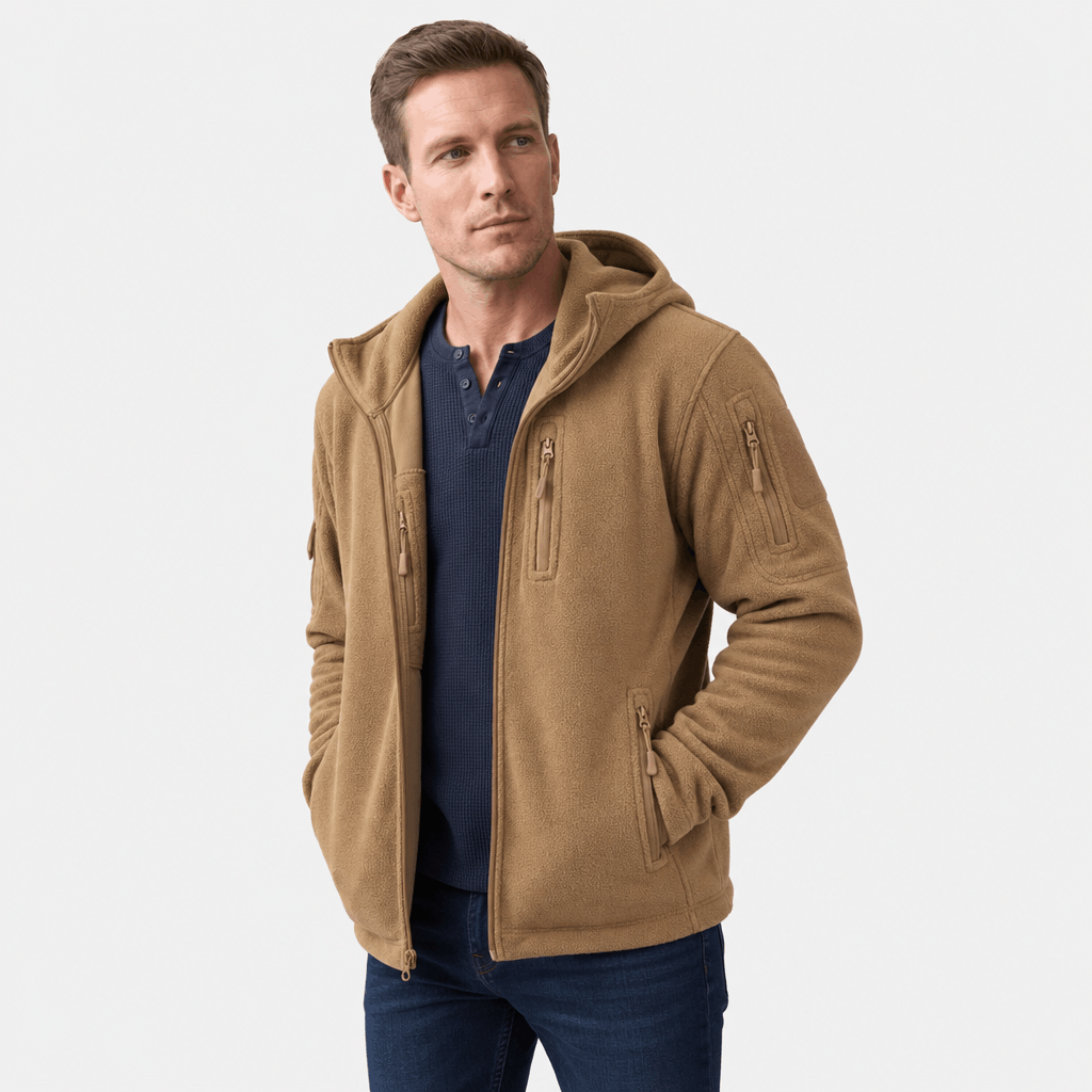 Men's heavyweight hooded polar fleece jacket - khaki
