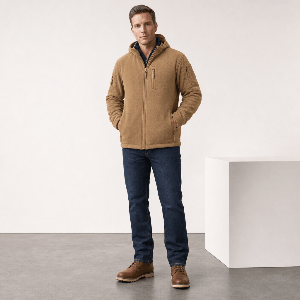 Men's heavyweight hooded polar fleece jacket