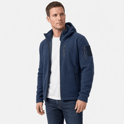 Men's heavyweight hooded polar fleece jacket - navy