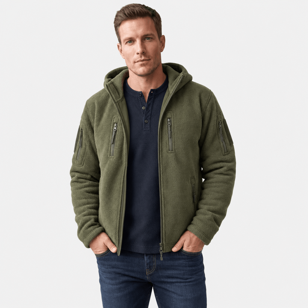 Men's heavyweight hooded polar fleece jacket - green