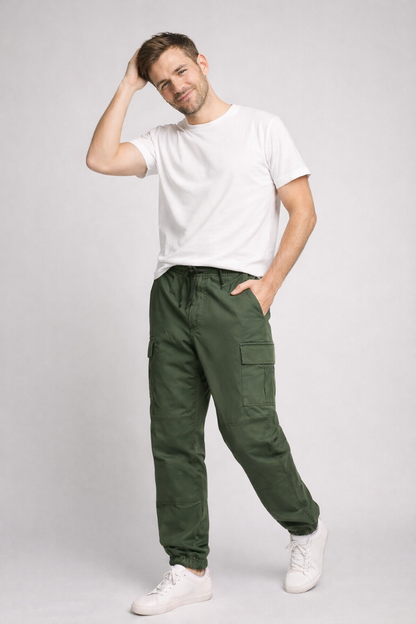 Men's cropped cargo pants with elasticated waist