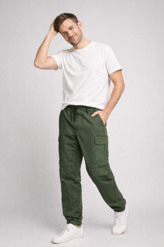 Men's cropped cargo pants with elasticated waist