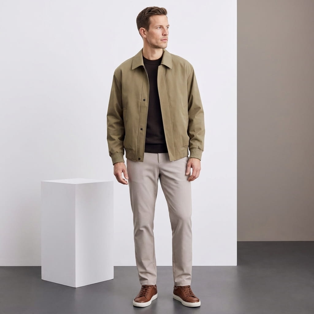 Men's bomber jacket with turn down collar