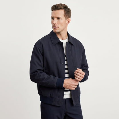 Men's bomber jacket with turn down collar - navy blue