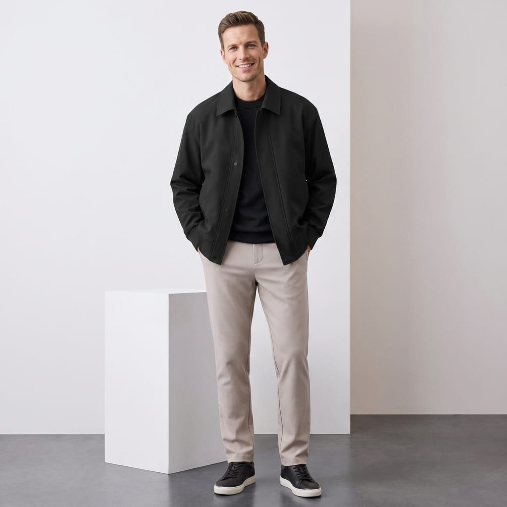 Men's bomber jacket with turn down collar