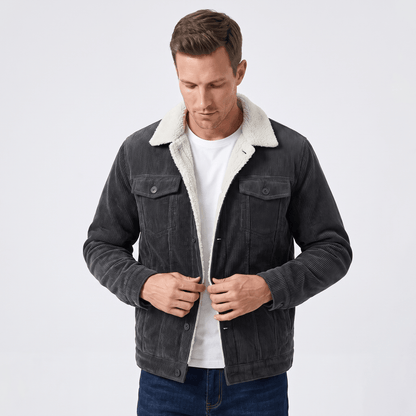 Corduroy jacket for men with sherpa lining - gray