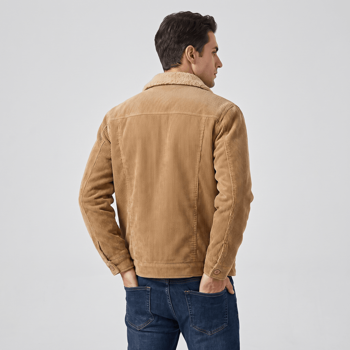 Men's sherpa lined corduroy jacket with turn down collar