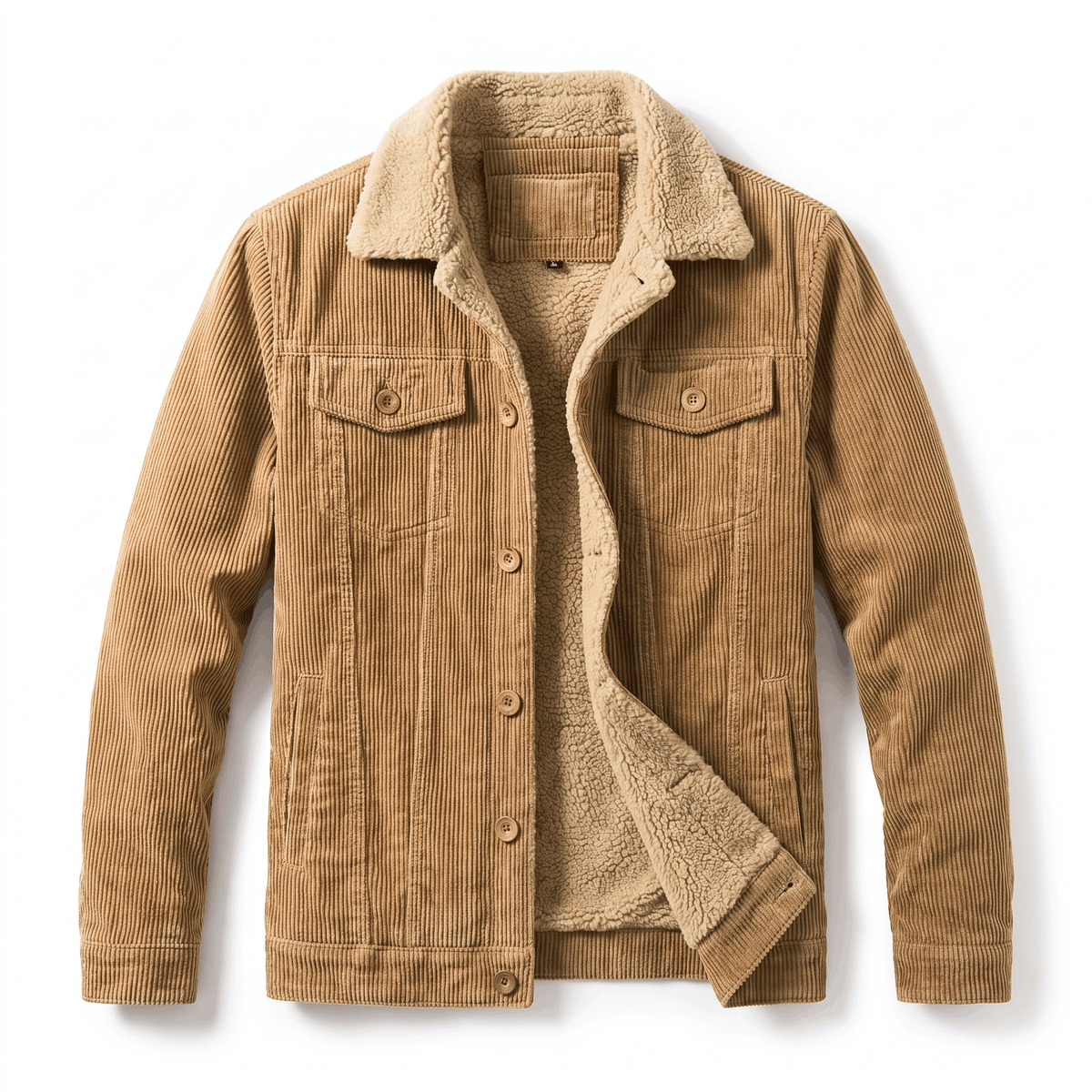 Men's sherpa lined corduroy jacket with turn down collar