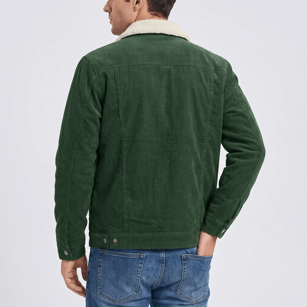 Men's sherpa lined corduroy jacket with turn down collar