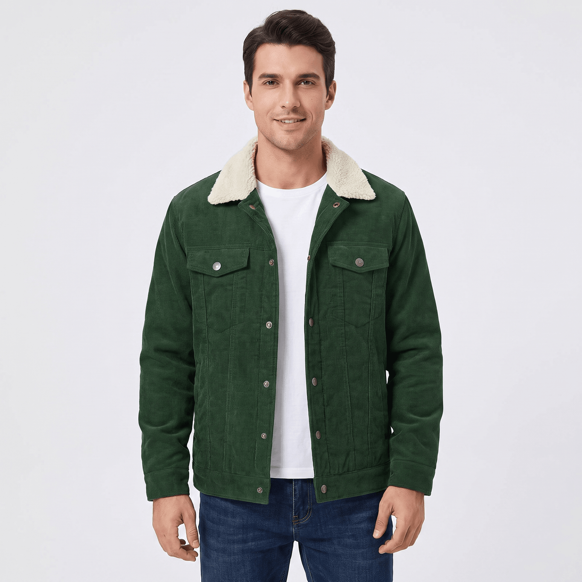 Men's sherpa lined corduroy jacket with turn down collar
