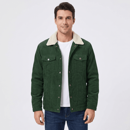 Men's sherpa lined corduroy jacket with turn down collar