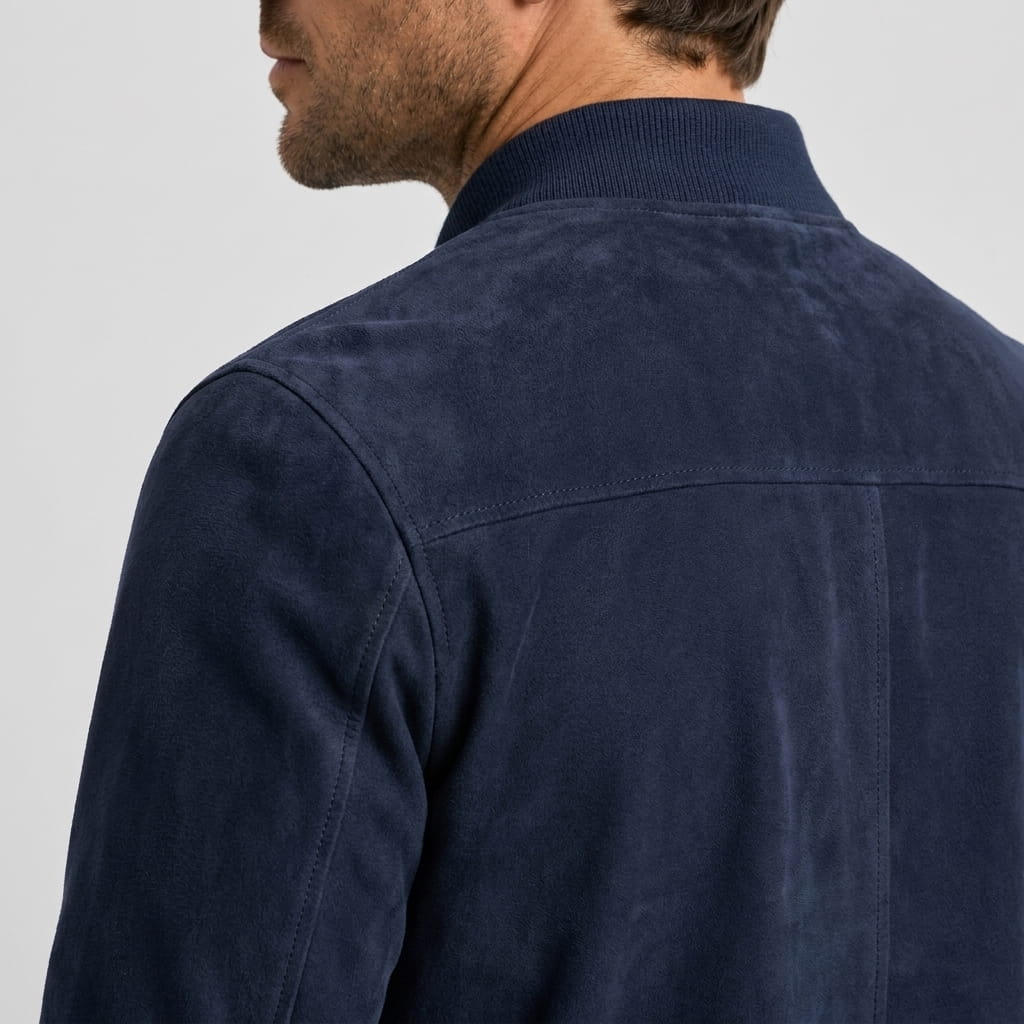 Men's suede effect bomber jacket with rib collar