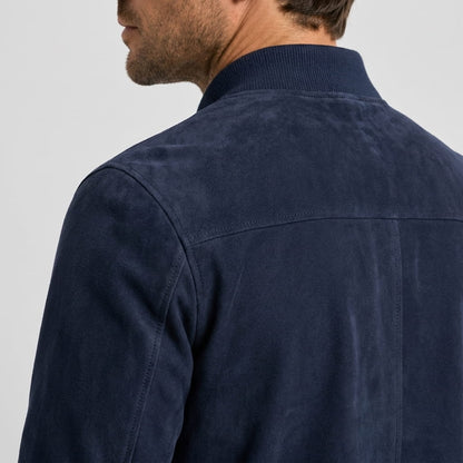 Men's suede effect bomber jacket with rib collar