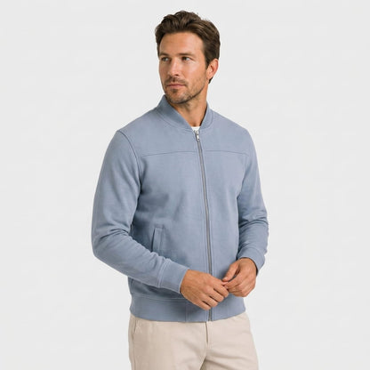 Men's suede effect bomber jacket with rib collar - light blue