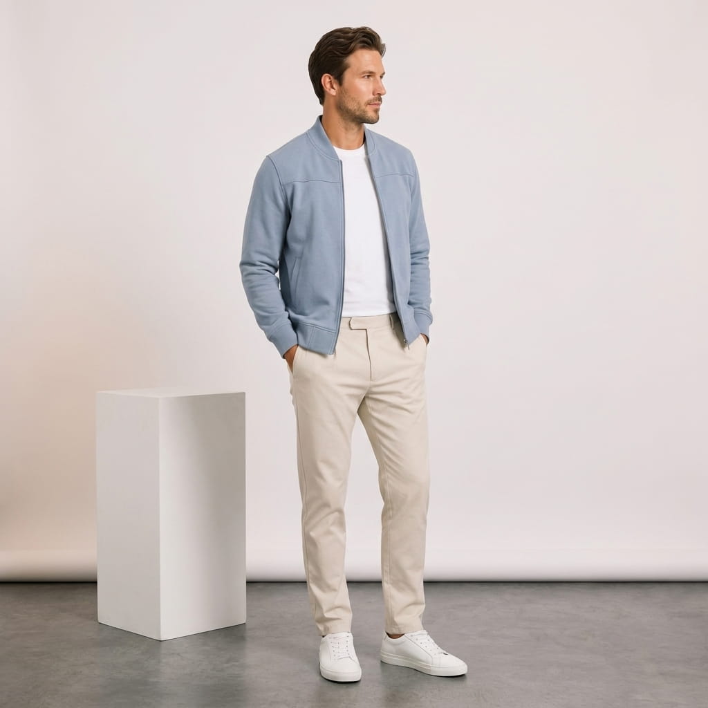 Men's suede effect bomber jacket with rib collar