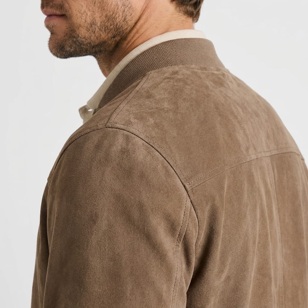 Men's suede effect bomber jacket with rib collar