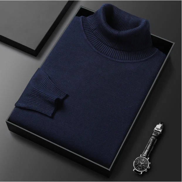 Men's knit turtleneck sweater - navy blue