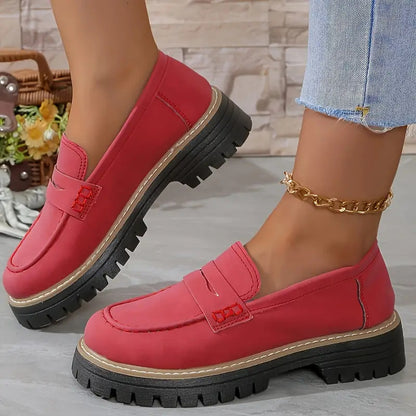 Women's heeled orthopedic loafers for everyday wear - red