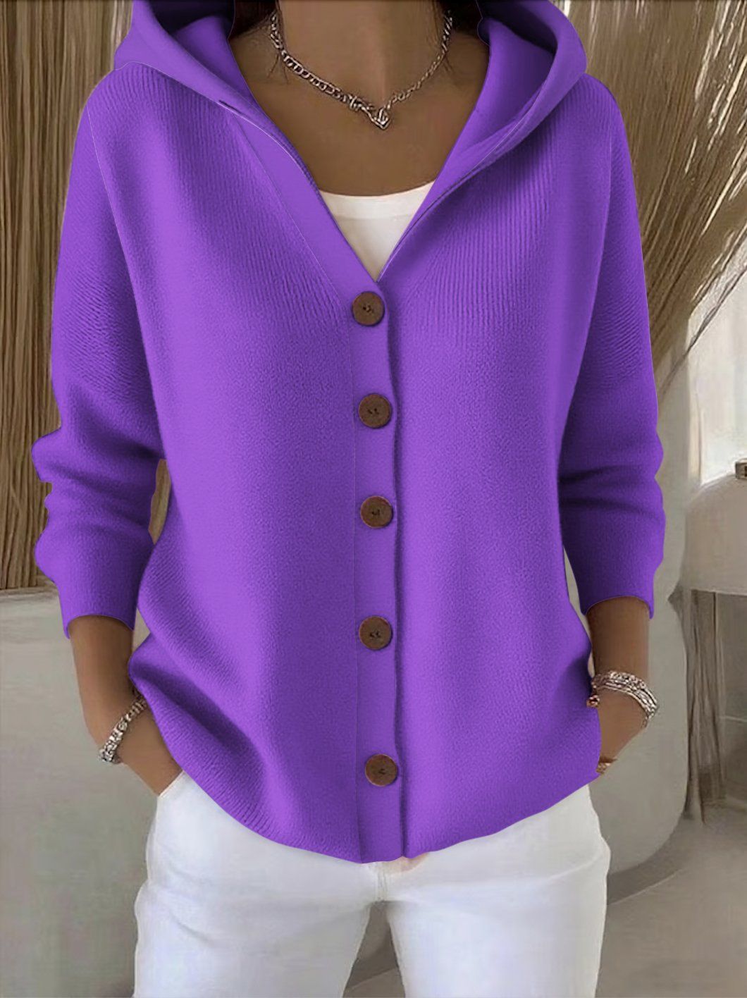 Calliope - Hooded A-Line Button-Up Cardigan
