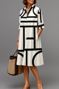 Zelie | Geometric-Print Button-Front Shirt Midi Dress