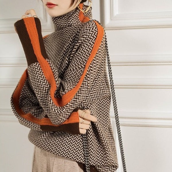 Brigitte - High-Neck Contrast-Sleeve Sweater