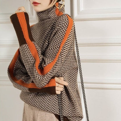 Brigitte - High-Neck Contrast-Sleeve Sweater