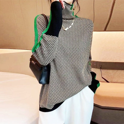 Brigitte - High-Neck Contrast-Sleeve Sweater
