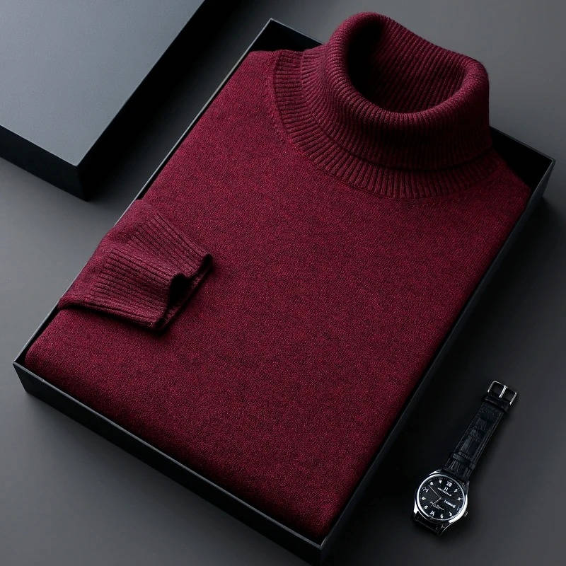 Men's knit turtleneck sweater - red wine