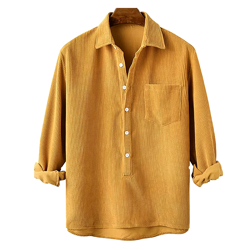 Corduroy Shirt with Camp Collar for Men - yellow