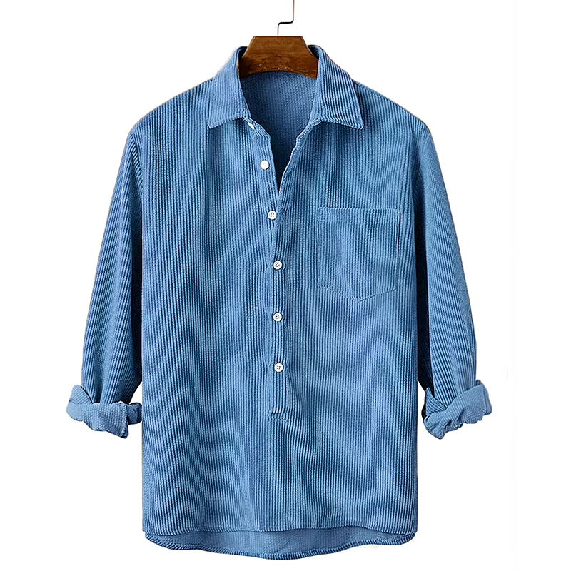 Corduroy Shirt with Camp Collar for Men - blue