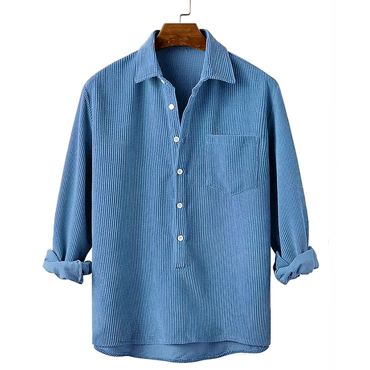 Corduroy Shirt with Camp Collar for Men - blue