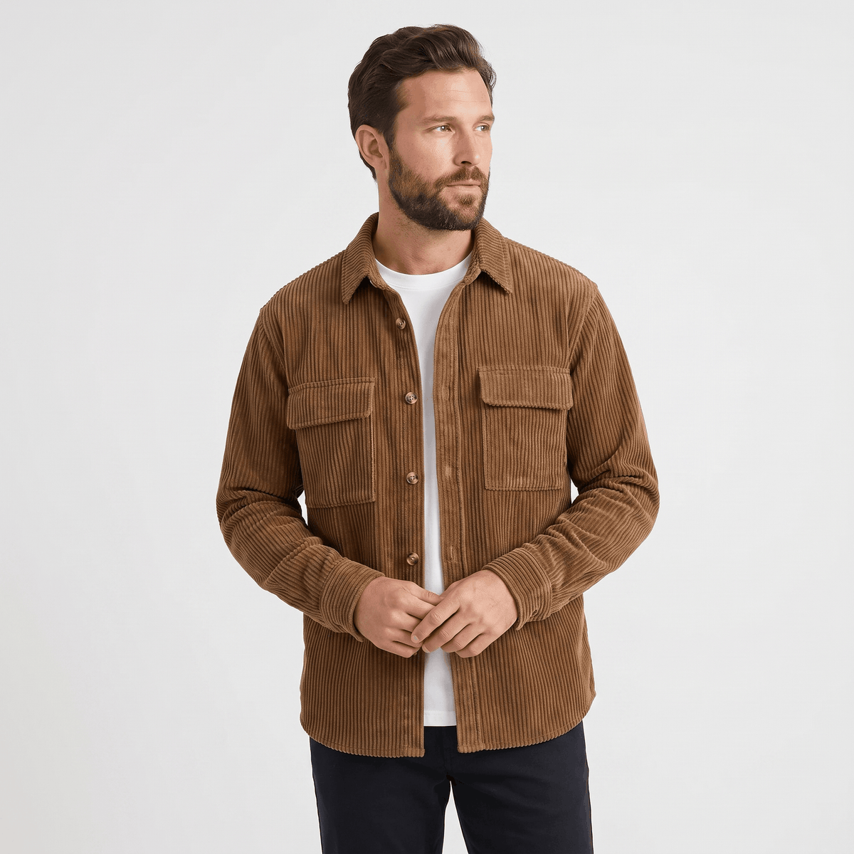 Wide Wale Corduroy Overshirt for Men - taupe