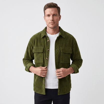 Wide Wale Corduroy Overshirt for Men - olive green