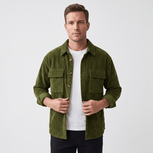Wide Wale Corduroy Overshirt for Men - olive green
