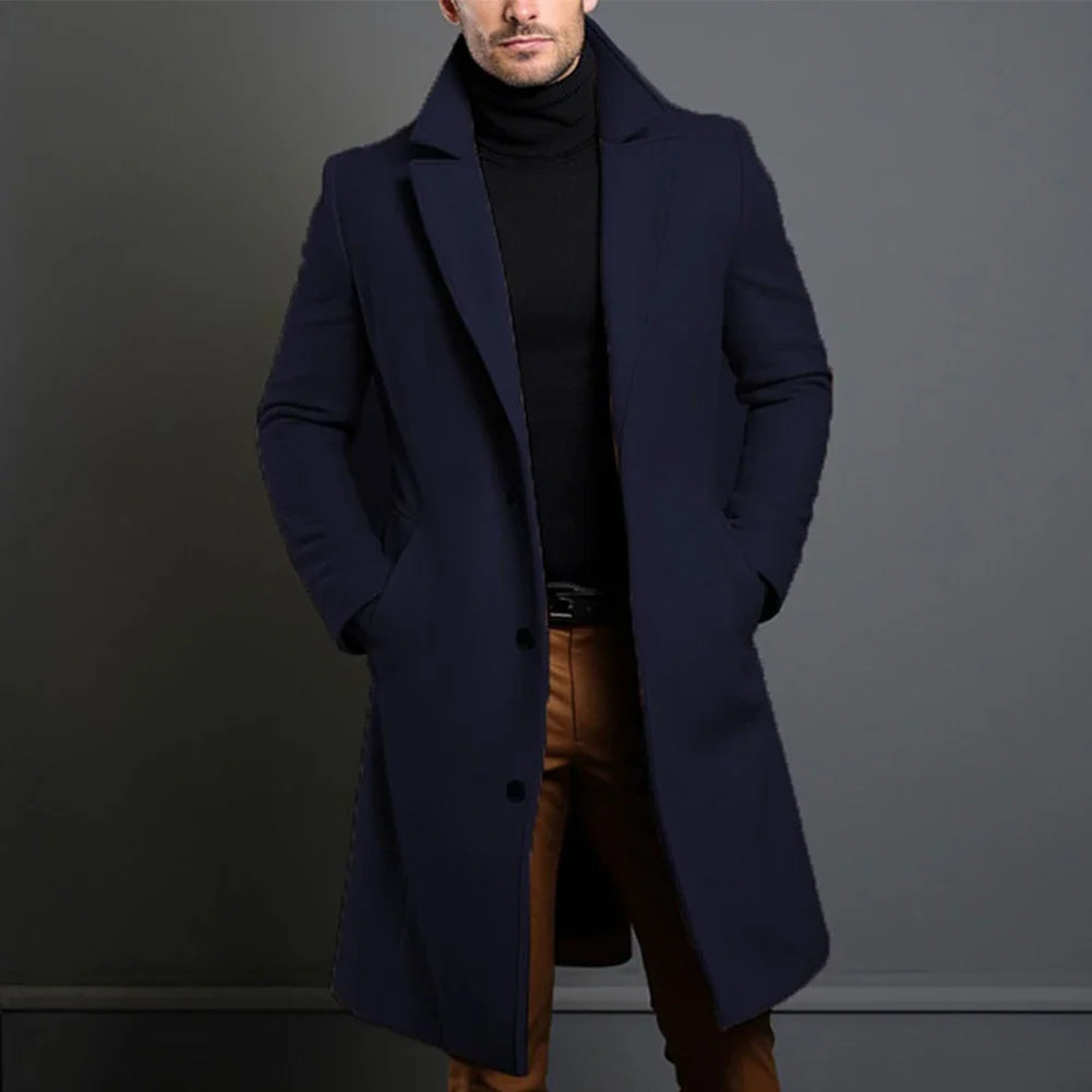Trench coat for men with belted waist - navy blue