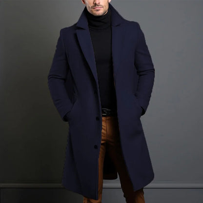 Trench coat for men with belted waist - navy blue