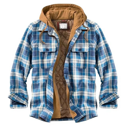 Checked cotton hooded jacket for men