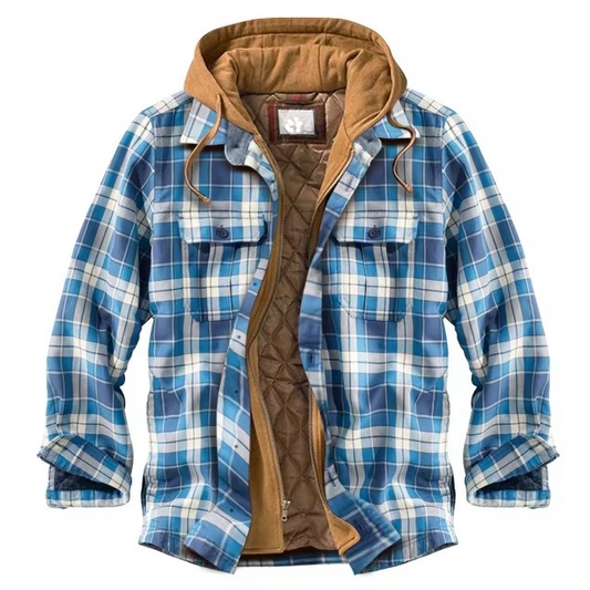 Checked cotton hooded jacket for men