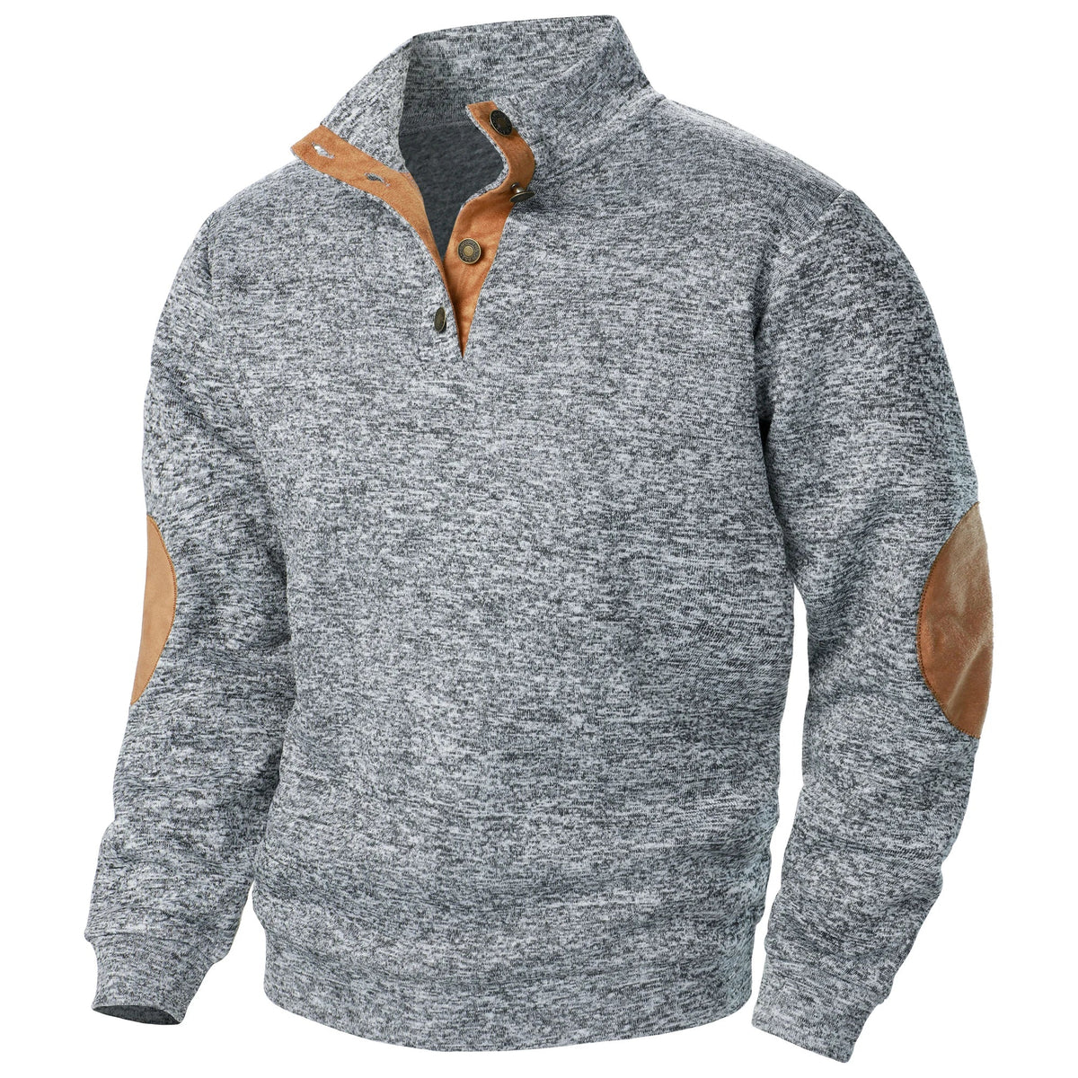 Knitted sweater for men with elbow patches - light grey