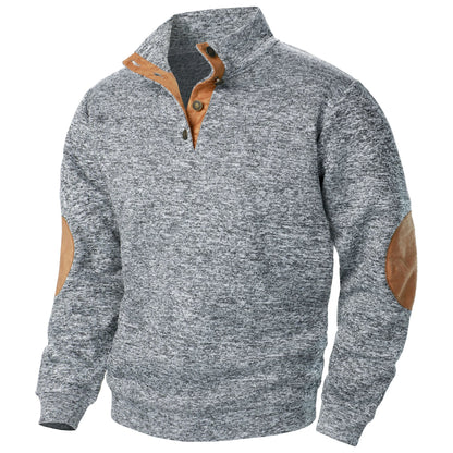 Knitted sweater for men with elbow patches - light grey