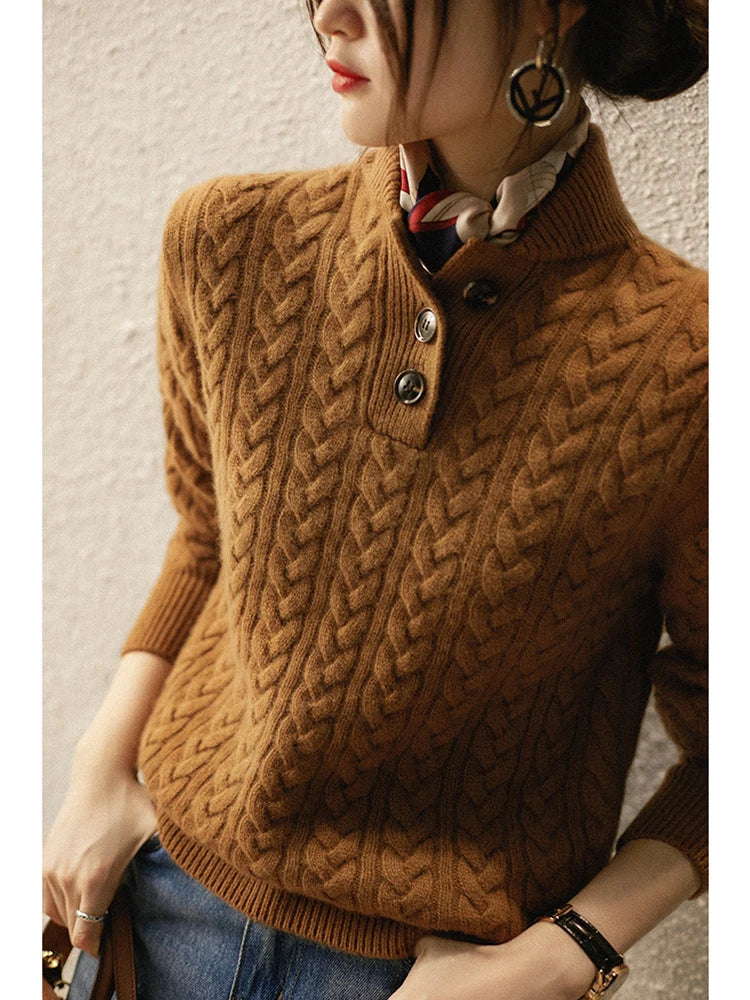 Livia - Button-Up Cable Knit Sweater