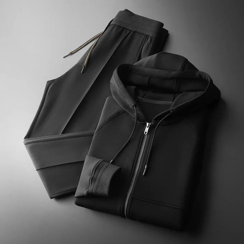 Men's hooded tailored stretch jacket with zip front