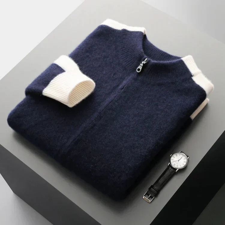 Cashmere Blend Zip Up Knit Jacket for Men