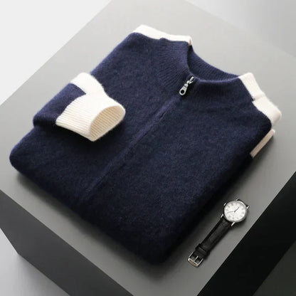 Cashmere Blend Zip Up Knit Jacket for Men