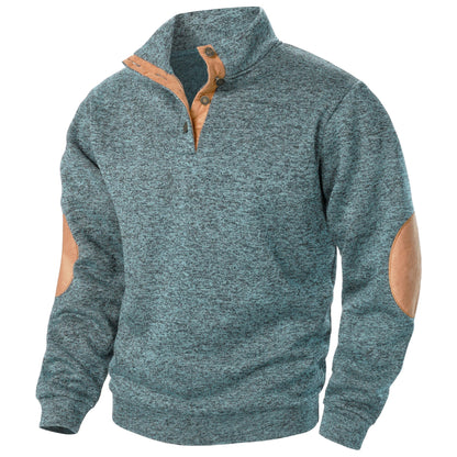 Knitted sweater for men with elbow patches - denim blue
