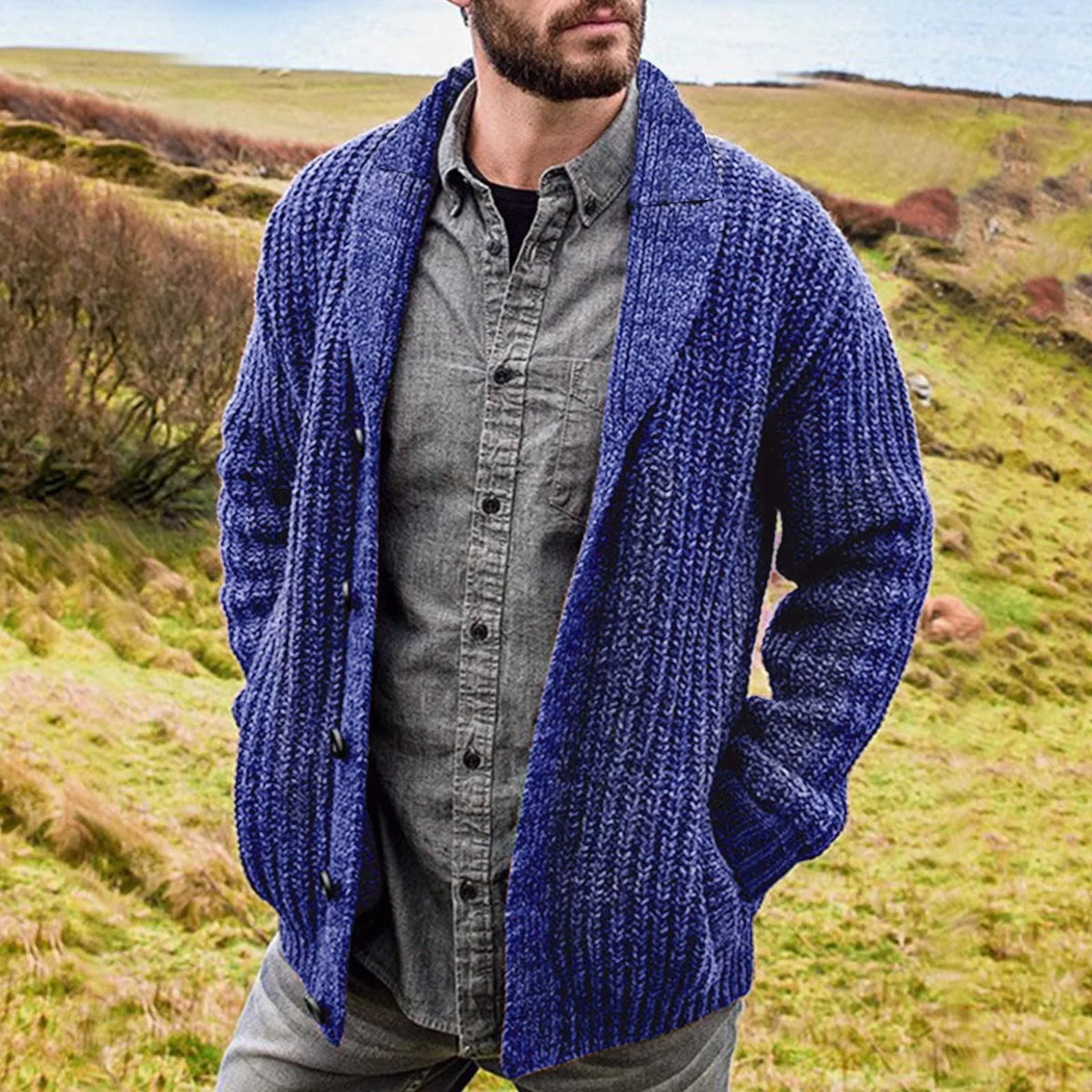 Gideon - Shawl Collar Cardigan with Buttons