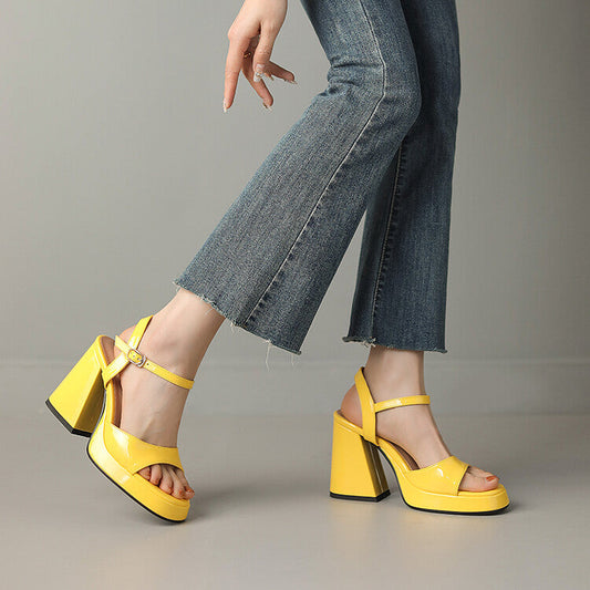 Women's ankle strap block heel orthopedic heels