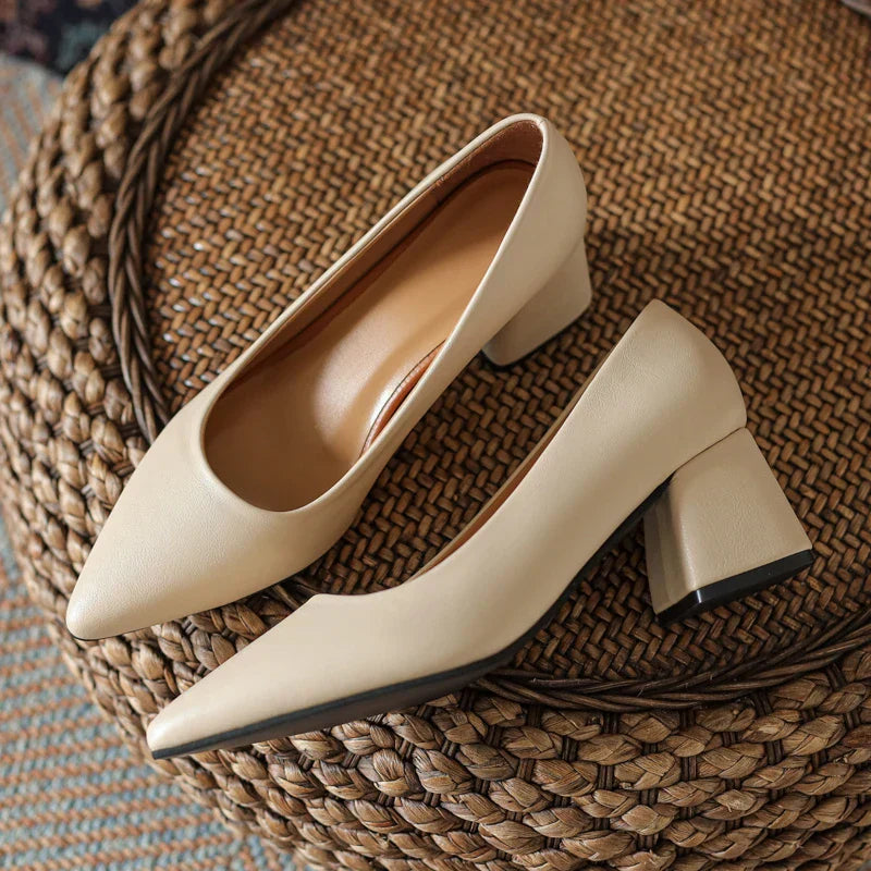 Women's slip-on block heel orthopedic heels - beige