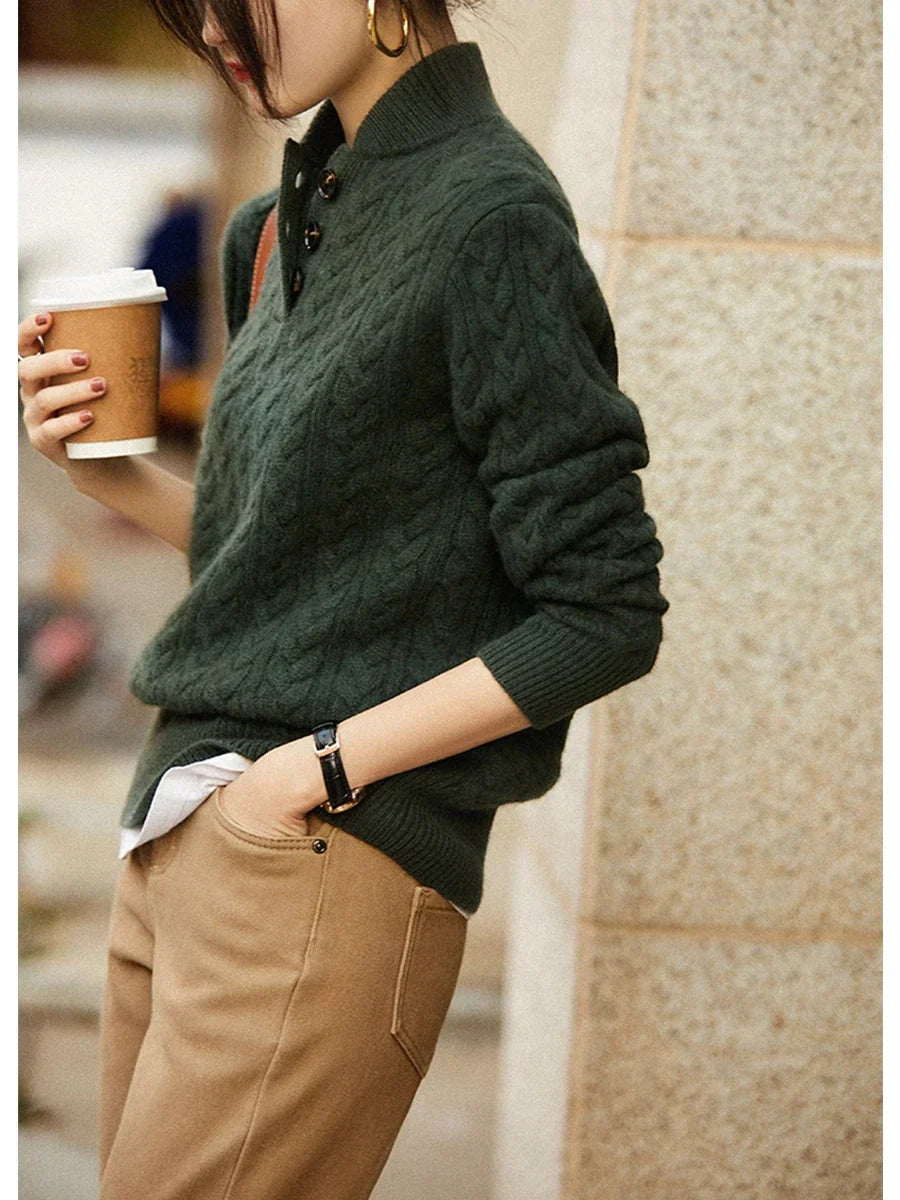 Livia - Button-Up Cable Knit Sweater